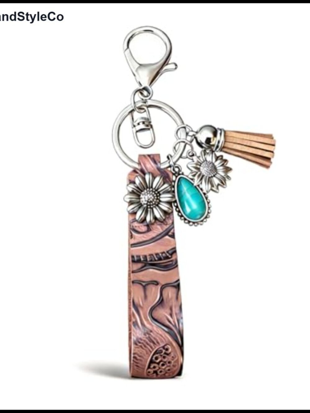 Leather Turquoise Keychain Floral Tassel Bag Charm Western Keyring Gift